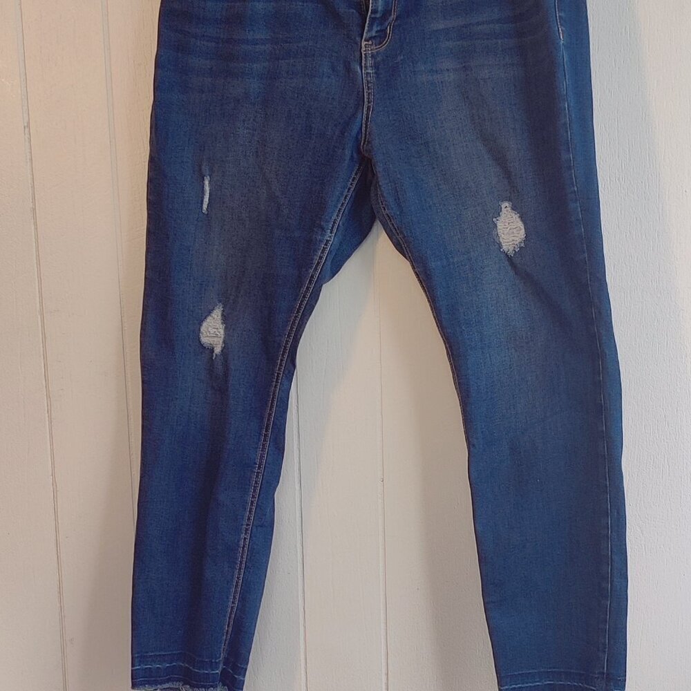 Buffalo David Bitton Jeans Womens 14/34 Blue Jess Mid Rise Skinny Rip & Repair